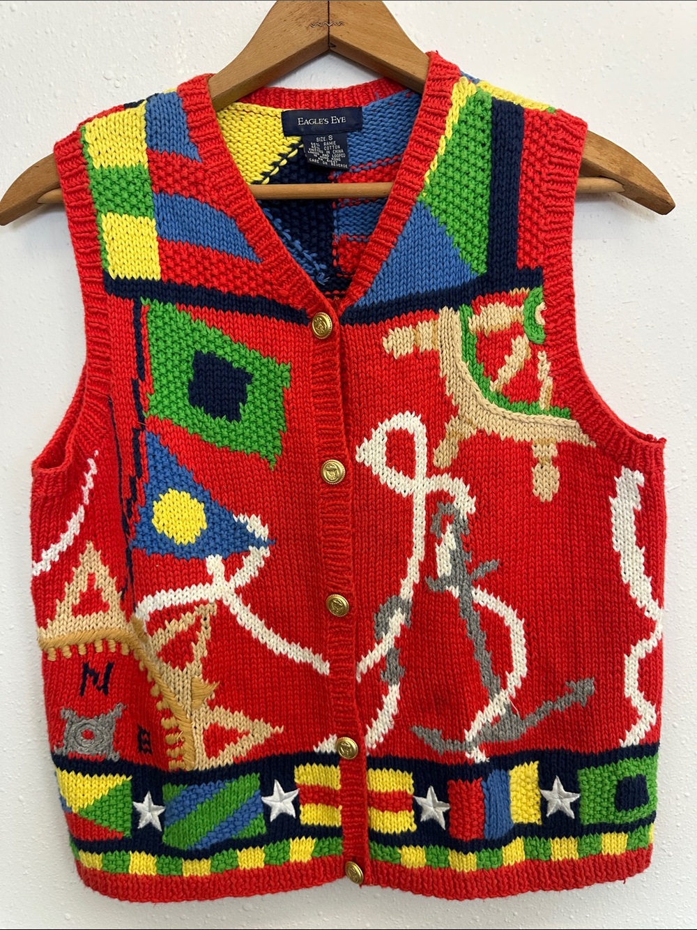 Vintage 90's knit sailing nautical theme vest - Eagles Eye
